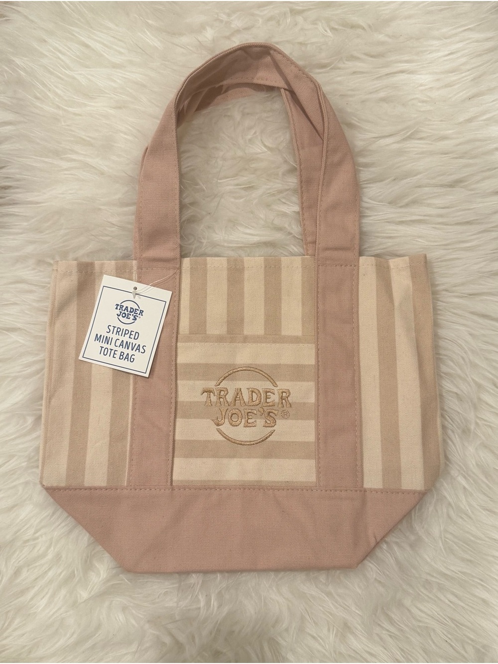 Trader Joe’s Striped Mini Canvas Tote Bag in Tan/Sand